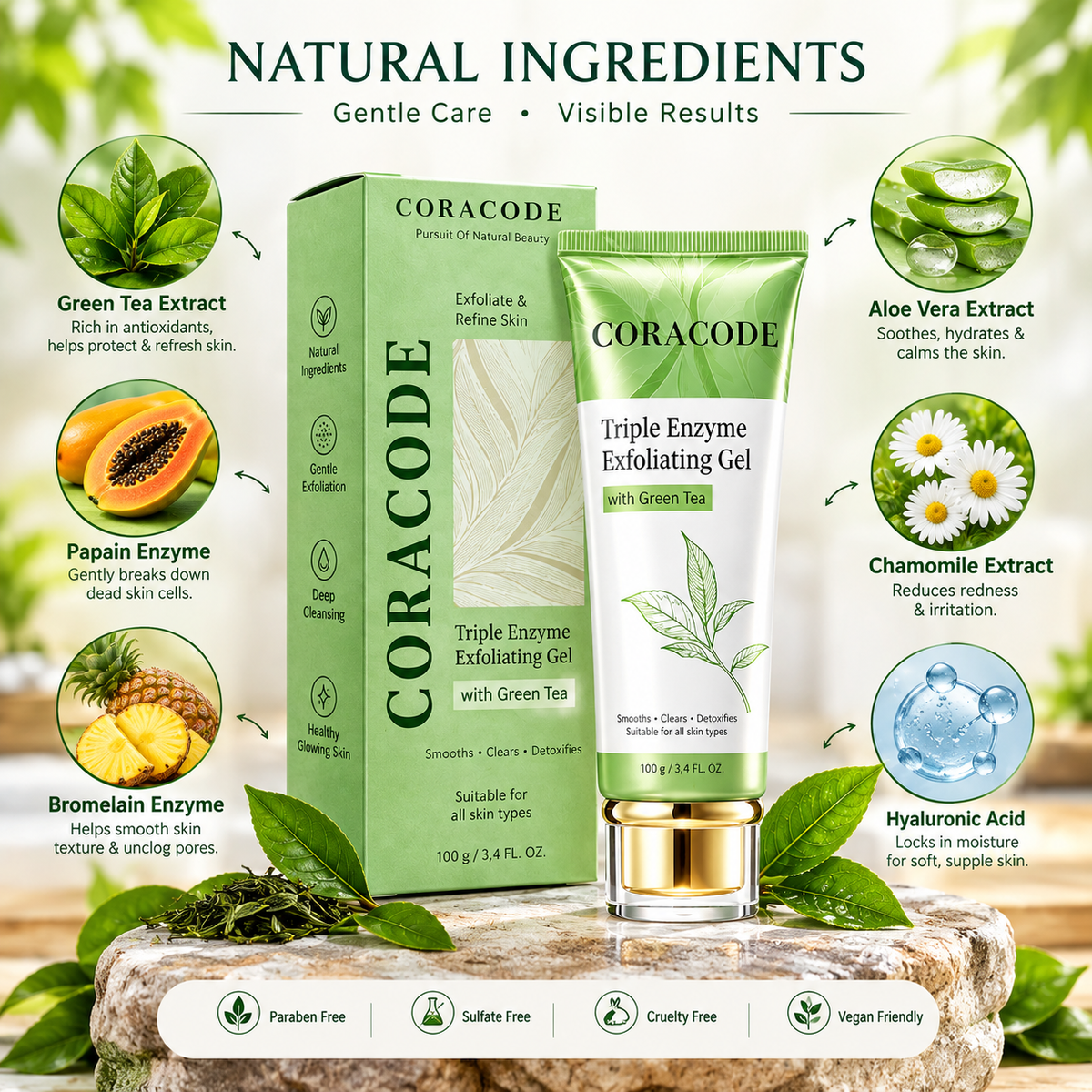 CORACODE Triple Enzyme Exfoliating Gel with Green Tea