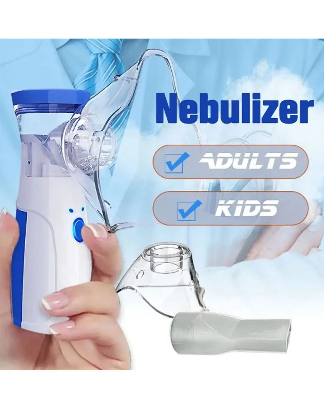 Portable Mesh Nebulizer Machine JSL-W302 with Masks & Mini Inhaler for Kids & Adults